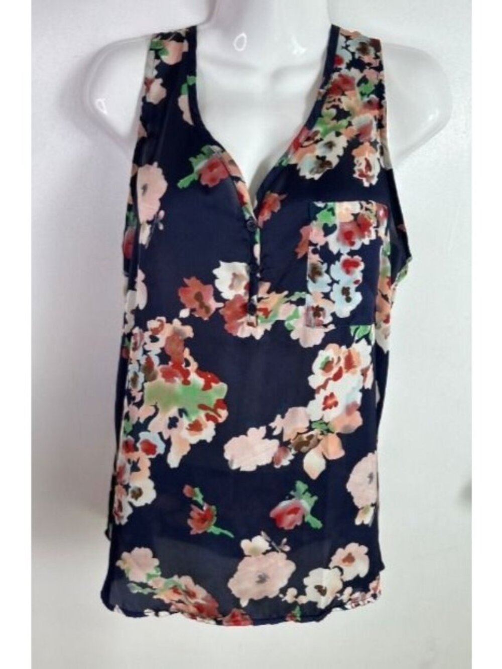 Women Hale Bob Sleeveless Navy Floral Blouse Size S